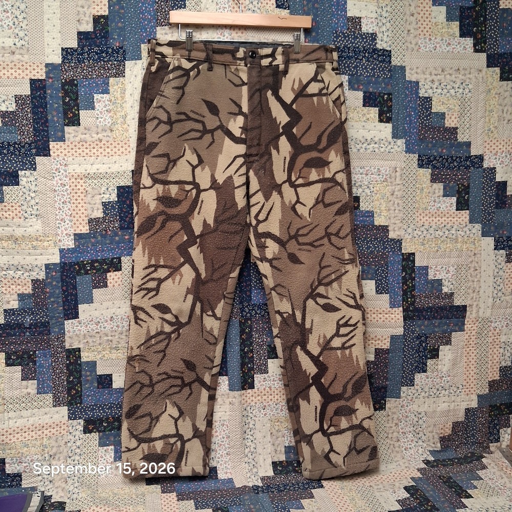 90s Vintage Predator Camo Fleece Hunting Pants Mens XL Fall Brown USA Made 36x33